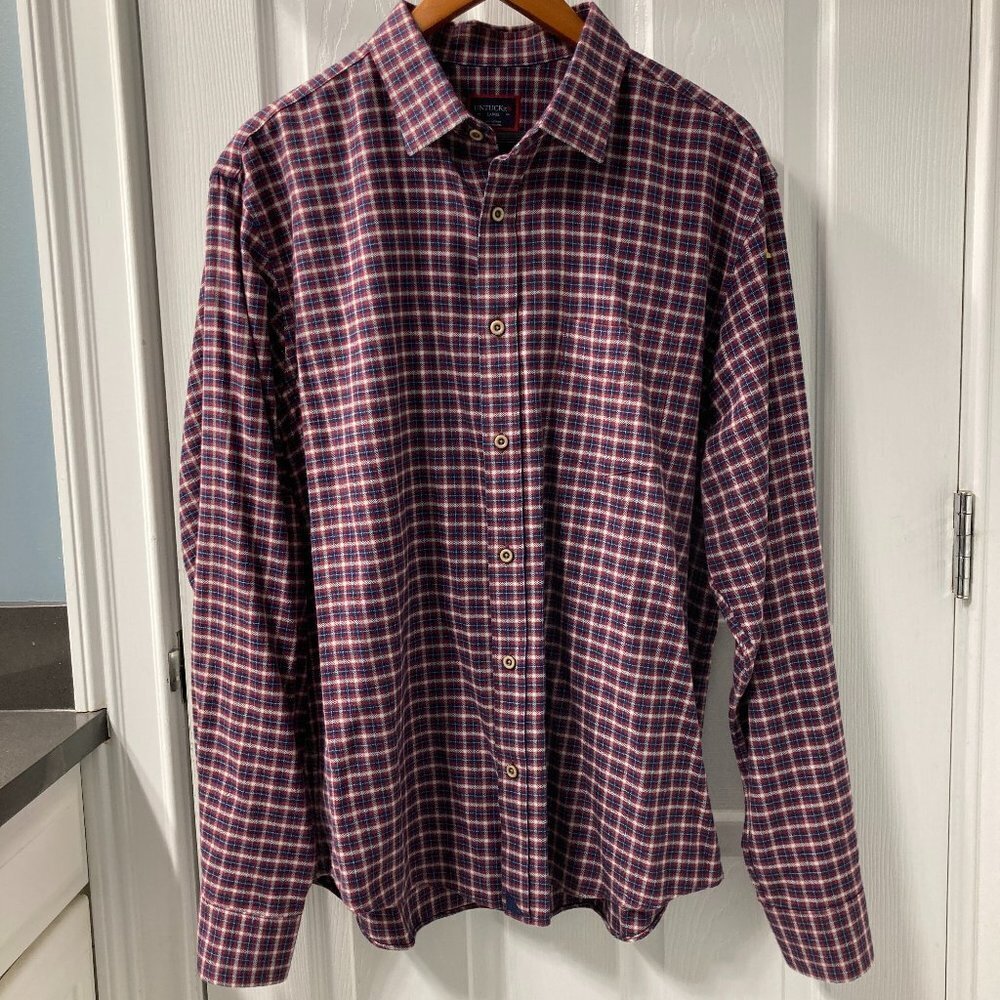 UNTUCKit Burgundy Blue White Plaid Flannel Shirt Size Large
